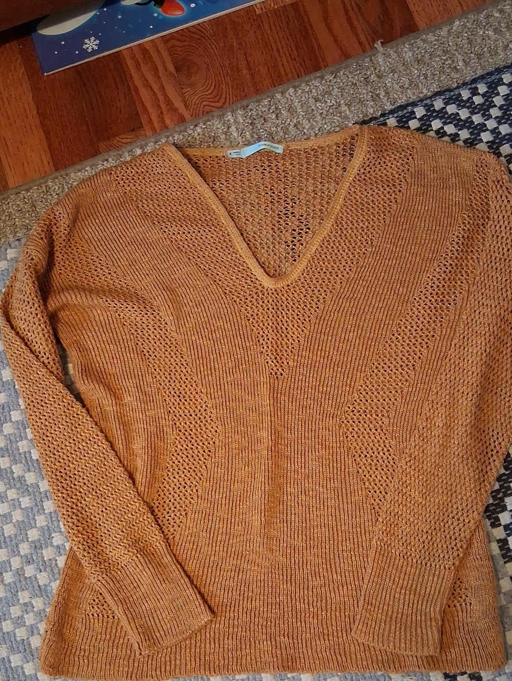 Maurices Open-Knit V-Neck Sweater in Rust Color